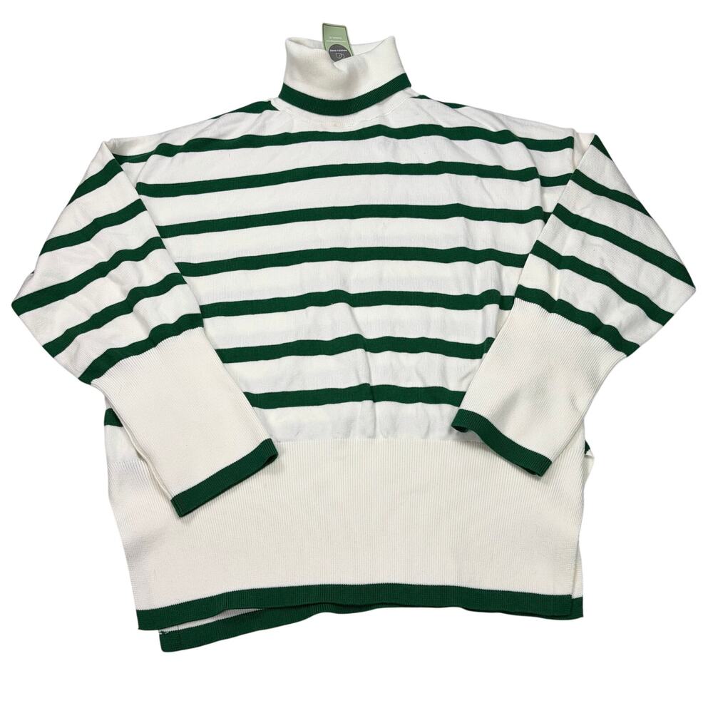 NWT House of Sage cream green strip mock neck sweater. Size L. preppy turtleneck